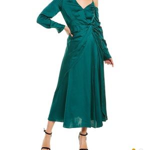 SELF PORTRAIT Women green silk midi dress